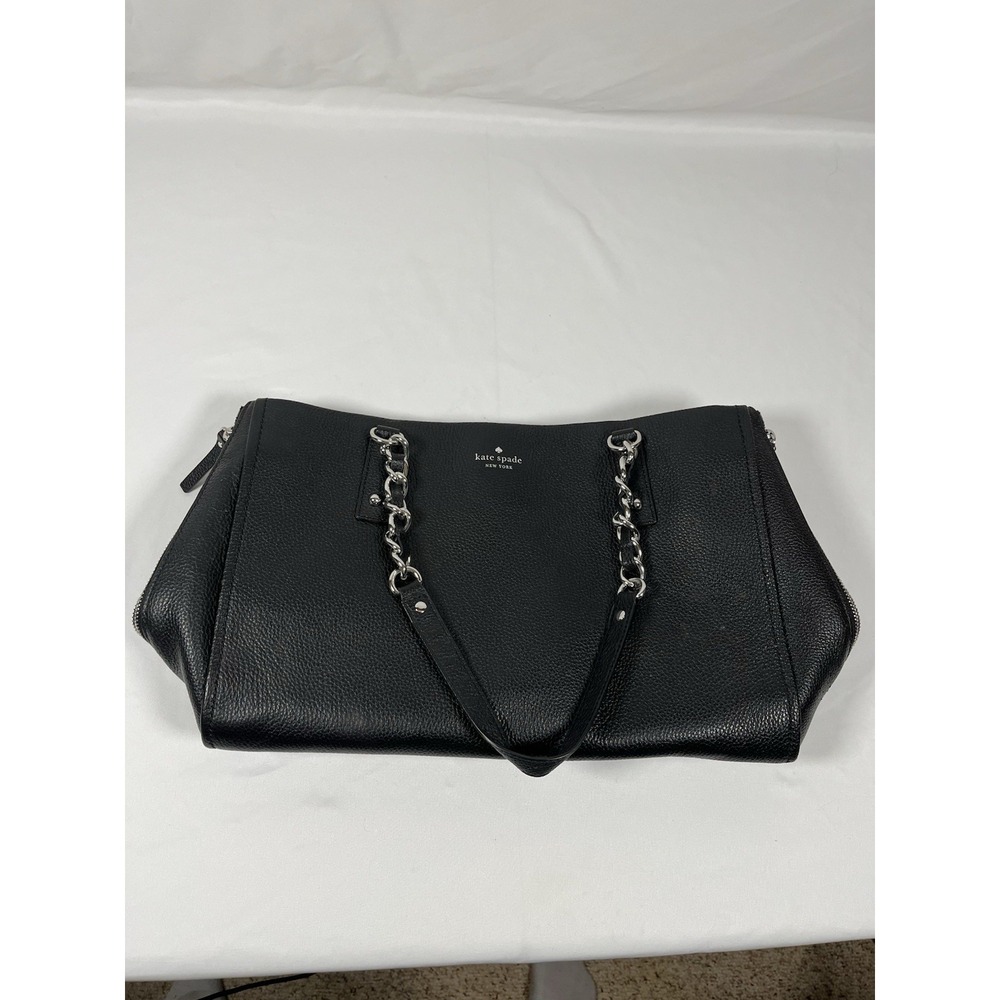 Kate Spade Cobble Hill Andee Black Pebbled Leather Chain Tote Shoulder Bag Large